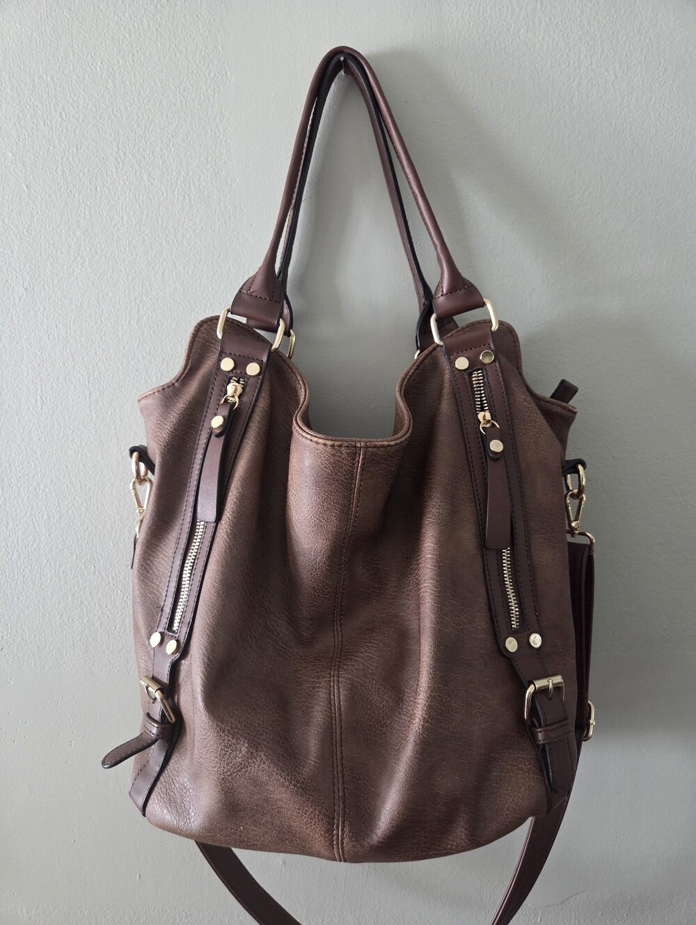 Women's Unbranded Brown Faux Leather Hobo/Crossbody Handbag